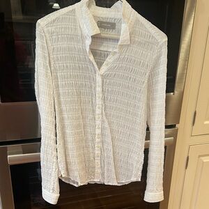Everlane Smocked White Button-Down Shirt